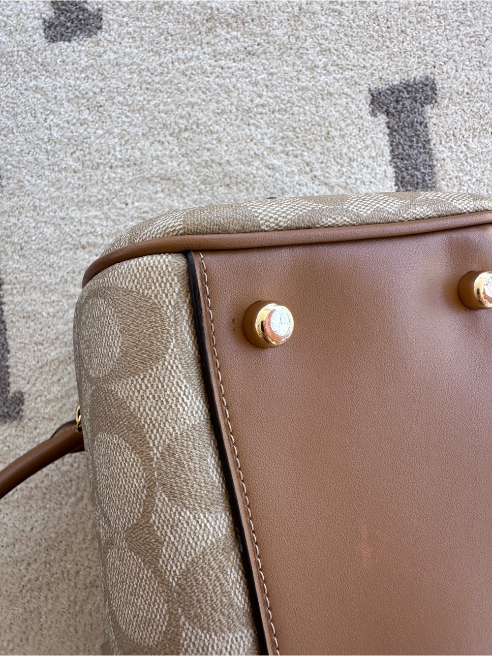 Coach Beige and Ivory Signature Barrel Satchel with Detachable Strap - Picture 10 of 14